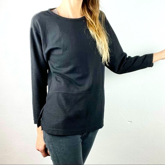 CASUAL AGENDA | VINTAGE 90s 🖤 Ribbed Thin 3/4 Sleeves Sweater Top - Picture 1 of 11